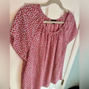 Ann Taylor Red White Poppy Floral Blouse Women's Size Large